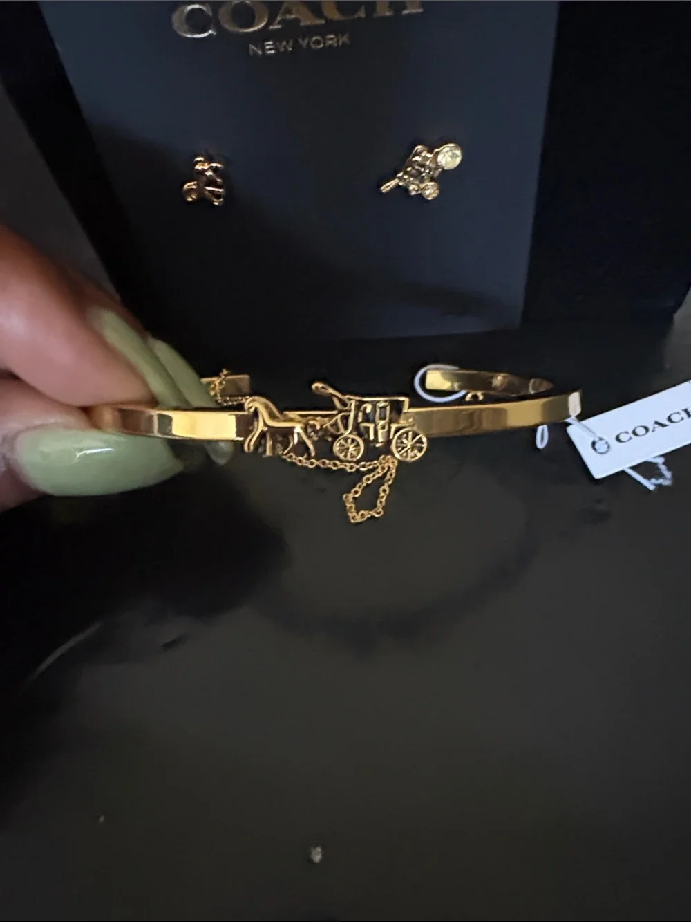 Coach Gold-Tone Horse and Carriage Bangle and Stud Earring Set - Picture 2 of 4